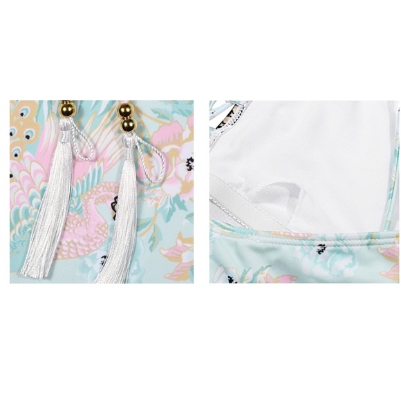 Floral Lace-Up Floral & Tassel Swimsuit - Picture 7 of 8